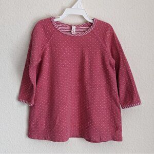 Hanna Andersson H4 Reversible Pink Long Sleeve Dress Striped Tiny Dots 6-12m
